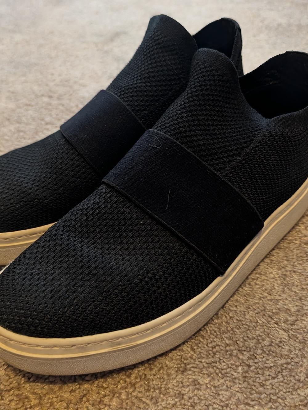 Eileen Fisher Black Knit Slip-On Sneakers with White Sole